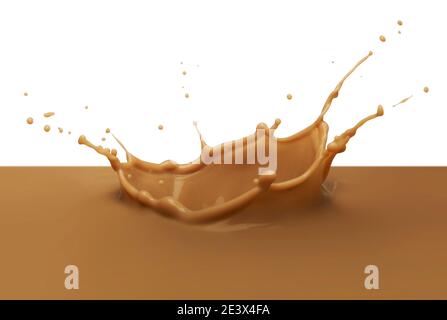 une éclaboussure de lait au chocolat ou de thé au lait sur fond blanc Banque D'Images