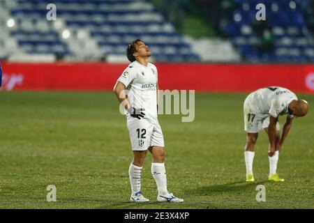 Getafe, Espagne. 20 janvier 2021. Shinji Okazaki (Huesca) football : Okazaki regret lors du match espagnol 'la Liga Santander' entre Getafe CF 1-0 SD Huesca au Colisée Alfonso Perez à Getafe, Espagne . Crédit: Mutsu Kawamori/AFLO/Alay Live News Banque D'Images