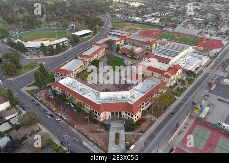 Une vue aérienne du campus de long Beach Wilson High School, le samedi 9 janvier 2021, à long Beach, en Californie. Banque D'Images