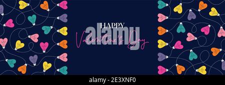 Jeu de lumières en forme de coeur multicolore Happy Valentine's Day sur Dark Bannière horizontale d'arrière-plan Illustration de Vecteur
