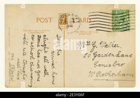 Inverse de la carte postale originale de WW1 ans, avec le timbre vert du roi George V 1/2 d (demi-penny / penny), affiché le 20 juin 1916 R.-U. Banque D'Images