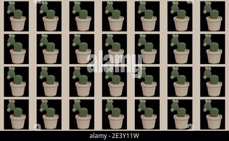 Motif de cactus 3D sans couture sur fond beige pastel. Vecteur, motif d'illustration. Illustration de Vecteur