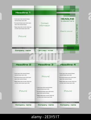 Mise en page de brochure à trois plis, modèle vectoriel des deux côtés. Arrière-plan géométrique en gris et vert. Conception plate abstraite. Concept d'entreprise. Vecteur EPS10 Illustration de Vecteur