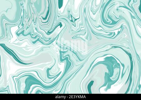 Illustration numérique dans un style d'art fluide dans des tons turquoise. Mélange abstrait de peintures liquides colorées. Banque D'Images
