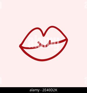 Thème de la Saint-Valentin Doodle Vector icône de lèvres dessinées à la main forme isolée sur un rose Illustration de Vecteur