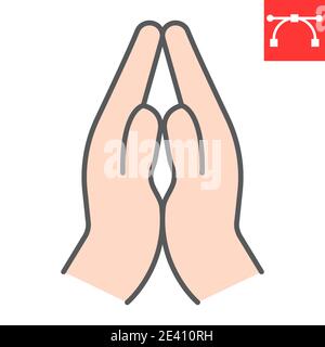 Les mains de prière couleur ligne icône, religion et namaste, les mains repliées dans la prière vecteur icône, graphiques vectoriels, modifiable contour tracé rempli signe, eps 10. Illustration de Vecteur