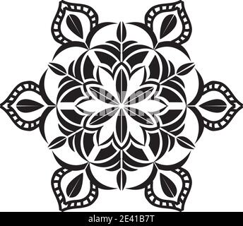 Motif géométrique Mandala avec lignes noires isolées sur fond blanc Banque D'Images
