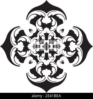 Motif géométrique Mandala avec lignes noires isolées sur fond blanc Banque D'Images