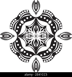 Motif géométrique Mandala avec lignes noires isolées sur fond blanc Banque D'Images