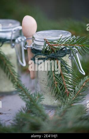 Épinette de Norvège (Picea abies), sel d'épinette auto-fabriqué, Allemagne Banque D'Images