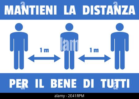 Vecteur de signe de distance sociale en langue italienne. Mantieni la distanza - maintenir la distance. Mesures de prévention des épidémies. Illustration de Vecteur