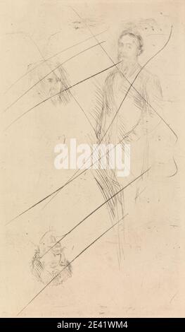 Imprimé par James McNeill Whistler, 1834–1903, américain, actif en Grande-Bretagne (à partir de 1859), Portrait Sketches, entre 1870 et 1873. Gravure et point sec, imprimé à partir d'une plaque annulée sur papier peint moyen, légèrement texturé, crème. Artiste , barbe , pelage , têtes , hommes , moustache , peintre , portrait , printmaker , autoportrait , croquis , pantalon. Whistler, James Abbott McNeill (1834-1903), peintre et graveur Banque D'Images