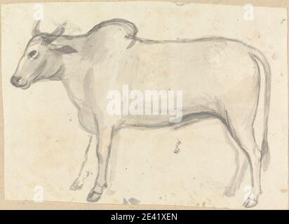 Gangaram Chintaman Tambat, actif 1790, Anglo-Indian, an Ox, non daté. Lavage gris et graphite sur papier vélin moyen, légèrement texturé, crème. Art animal Banque D'Images