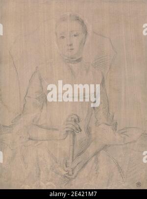 Allan Ramsay, 1713–1784, britannique, Margaret Ramsay, deuxième épouse de l'artiste (mort en 1782), 1754. Brun lavage, graphite, et craie blanche sur papier de vélin moyen, légèrement texturé, crème. Chaises , chokers , robes , mouchoirs , portrait , volants , femmes , femmes Banque D'Images