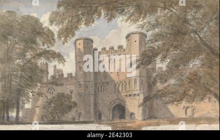 Dr William Crotch, 1775-1847, Battle Abbey, 8 septembre 1807, 1807. Craie noire, graphite et aquarelle sur papier de couleur moyenne, légèrement texturée et crème. abbaye , château. Battle Abbey , East Sussex , Angleterre Banque D'Images