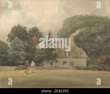 Samuel Davis, 1757–1819, British, Cottage sur le terrain d'Ayot Saint-Laurent Hertfordshire, non daté. Aquarelle et graphite sur papier vélin moyen, légèrement texturé, crème. Sujet architectural , maison , maison de campagne , terrain , maison , paysage , arbres. Ayot Saint Lawrence , Angleterre , Europe , Hertfordshire , Royaume-Uni Banque D'Images