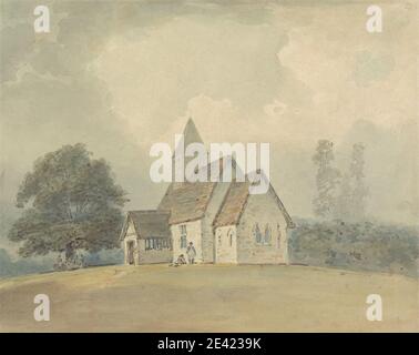 Samuel Davis, 1757–1819, British, Church with Wooden Belfry - une des trois versions, non datée. Aquarelle et graphite sur papier vélin crème, légèrement texturé. Sujet architectural , architecture , beffroi , chapelle , église , architecture religieuse , bâtiments religieux , bois Banque D'Images