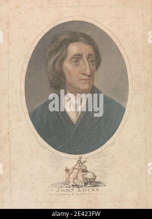 Imprimé par John Chapman, active ca. 1792â€"1823, Britannique, John Locke, 1811. Gravure en crépi de couleur sur une carte beige épaisse et légèrement texturée. acorn , attributs , cravat , couronnes (composants de costume) , globe , Laurier , homme , carte , nez , philosophe , portrait , pose , bouclier , solennel . Locke, John (1632-1704), philosophe Banque D'Images