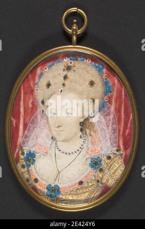 studio de Nicholas Hilliard, ca. 1547â€"1619, Britannique, Anne du Danemark, après 1574. Gouache sur vélin posé sur la carte. Portrait , reine (personne). Anne du Danemark (1574-1619), reine d'Angleterre, d'Écosse et d'Irlande, consort de James VI et moi Banque D'Images