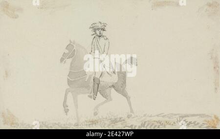 Attribué à un artiste inconnu, (W. Gore), UN soldat à cheval, non daté. Lavage gris et brun avec stylo et encre noire sur graphite sur papier de véve légèrement épais, légèrement texturé, crème. Forces armées , genre sujet , cheval (animal) , homme , soldat , uniforme Banque D'Images