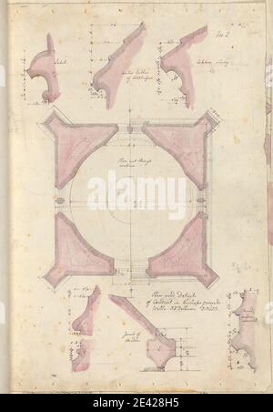 Artiste inconnu, (FT Dollman), Bishop's Palace, Wells, Somerset : Plan et détails du conduit dans le jardin, 1832. Stylo et encre noire et violette avec graphite et violet laver sur du papier vélin légèrement épais et légèrement texturé. Sujet architectural , conduits , jambes , plans (dessins) , tables d'eau , fenêtres. Puits Banque D'Images