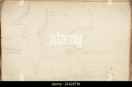 Artiste inconnu, (B Green), Château de Raglan, Monbucshire, pays de Galles : détails de la porte de la salle, 1831. Graphite sur papier vélin moyen, légèrement texturé, crème. Sujet architectural , château , portes , gothique (médiéval) , jambes , plans (dessins). Monbucshire , Château de Raglan Banque D'Images