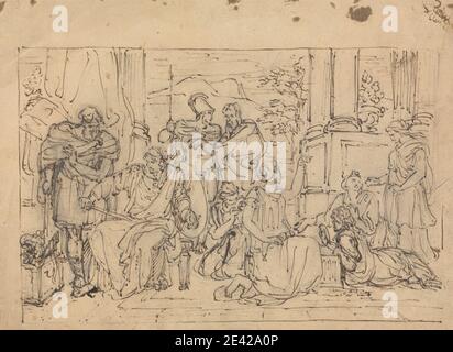 Robert Smirke, 1752â€"1845, Grande-Bretagne, scène de Timon d'Athènes, non daté. Stylo et encre brune, sur graphite sur médulé, modérément texturé, beige, papier vélin, monté sur, épais, lisse, marron, papier vélin. Shakespeare, William (1564-1616), dramaturge et poète Banque D'Images