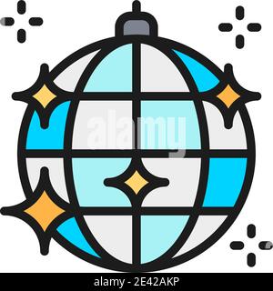 Boule disco, lumière de fête plate ligne de couleur icône. Isolé sur fond blanc Illustration de Vecteur