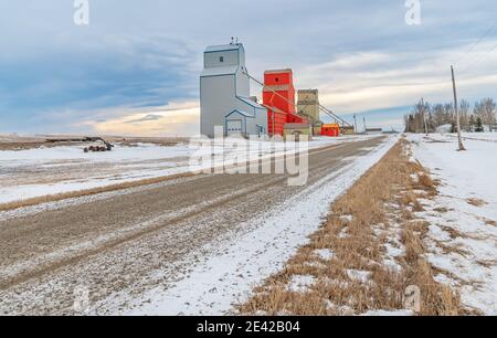 Silos à grains abandonnés à Mossleigh, Alberta, Canada Banque D'Images