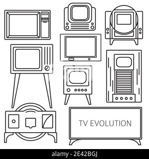 Histoire de la télévision. Évolution. Jeu d'icônes vectorielles de conception de couleur plate. Illustration Illustration de Vecteur