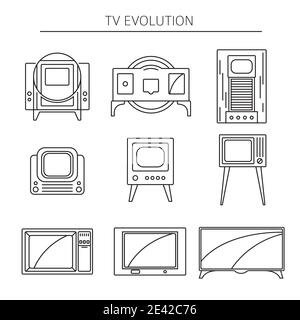 Histoire de la télévision. Évolution. Jeu d'icônes vectorielles de conception de couleur plate. Illustration Illustration de Vecteur