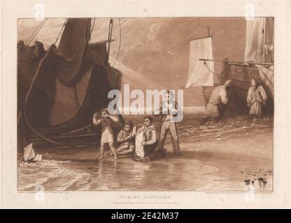 Gravé par Joseph Mallord William Turner, 1775â€“1851, British, Marine Dabblers, 1811. Gravure et mezzotint, imprimé à l'encre brune sur papier vélin moyen, légèrement texturé. océan. Chaîne anglaise Banque D'Images