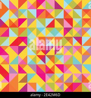 Vector truchet géométrique triangle fond de motif sans couture. Toile de fond couleur bonbon vif avec des formes triangulaires et losange carrelées aléatoires en orange Illustration de Vecteur