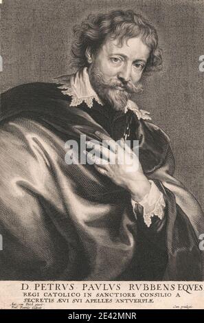Paulus Pontius, 1603â€“1658, Flamand, D. Petrus Paulus Rubbens Eques, REGI Catolico in Sanctiore Consilio a Secretis Ã¦vi sui Apelles AntuerpiÃ¦, ca.1635. Gravure en ligne, gravure en crépettes et gravure sur du papier couché, légèrement texturé, blanc brun, moyennement épais, moyennement texturé, crème, papier couché. Banque D'Images