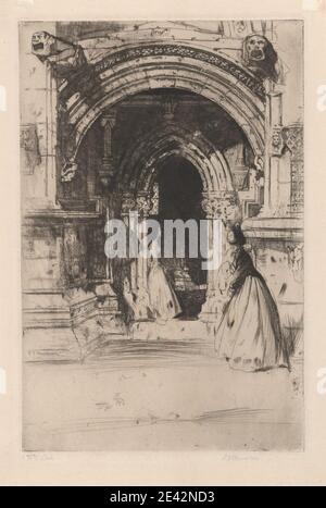 Sir David Young Cameron, 1865-1945, British, Roslyn, 1899. Arches , chapelle , colonnes , costumes , porte , gargouilles , chapeau , coiffeur , pilastres , ombres , pas , fenêtre , femmes. Midlothian , Roslin , Écosse , Royaume-Uni Banque D'Images