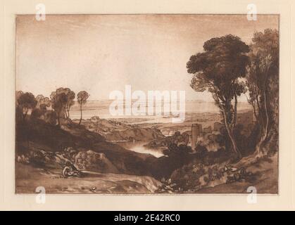 Gravé par Joseph Malbord William Turner, 1775â€“1851, British, Junction of Severn and Wye, 1811. Gravure, aquatint et mezzotint, imprimé à l'encre brune sur du papier crème, légèrement texturé, moyen. Banque D'Images