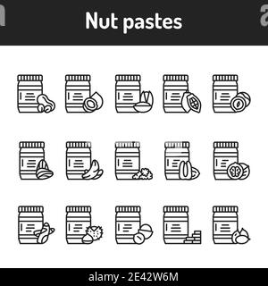 Jeu d'icônes de la ligne noire des noix et des graines. Elément vectoriel isolé. Pictogrammes de contour pour la page Web, l'application mobile, la promotion. Illustration de Vecteur