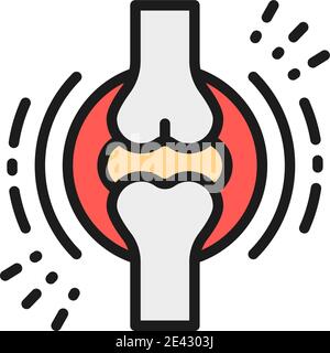 Douleur articulaire vectorielle, obésité, adiposité icône de ligne de couleur plate. Illustration de Vecteur