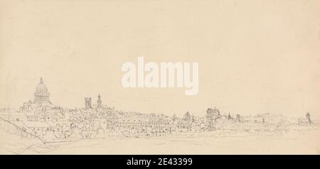 Ambrose Poynter, 1796–1886, British, Paris depuis le boulevard de l'Hôpital, non daté. Graphite sur papier vélin moyen, légèrement texturé, crème. boulevard , bâtiments , cathédrales , églises , paysage urbain , monuments , toits , horizon , flèches. Europe , France , Paris , ÃŽle-de-France Banque D'Images