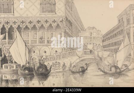 Sir Charles d'Oyly, 1781â€"1845, britannique, actif en Inde, Album de 30 vues dans le Tyrol et en Italie: Le Pont des Soupirs et une partie du Palais des Doges 10 nov.r 1840. Stylo, pinceau et encre noire sur graphite. Tyrol , Venise Banque D'Images