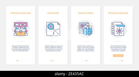 Illustration du vecteur de concept de résolution des problèmes d'entreprise. UX, écran de page d'application mobile d'intégration d'interface utilisateur avec procrastination d'intention de ligne, symboles abstraits de puissance du cerveau humain, objectif d'entreprise Illustration de Vecteur