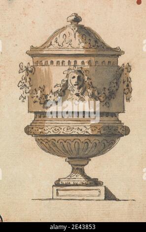 Joseph Wilton RA, 1722â€"1803, British, Design for an Urn, non daté. Stylo et encre noire, lavage brun sur papier légèrement texturé, moyen, crème. Sujet architectural , design , décoration intérieure , urne Banque D'Images