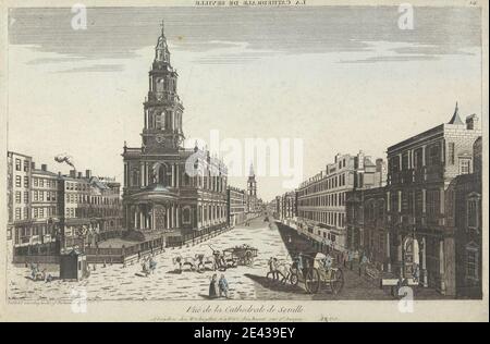 Artiste inconnu, VUE de Somerset House avec l'église St. Mary's dans le Strand, Londres, 1766. Gravure de couleur main. Banque D'Images