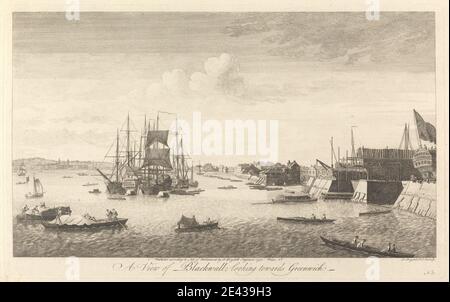 John Boydell, 1720â€"1804, British, A View of Blackwall regardant vers Greenwich, 1750. Gravure. Banque D'Images