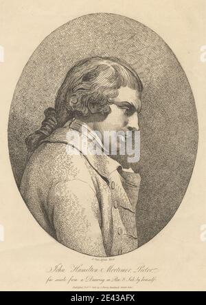 Imprimé par Benedictus Antonio van Assen, actif 1788, mort en 1817, Britannique, John Hamilton Mortimer, 1810. Gravure sur papier de vélin crème modérément épais, légèrement texturé. Artiste , pelage , collier , homme , portrait , profil (figure). Mortimer, John Hamilton (1740-1779), peintre et graveur Banque D'Images