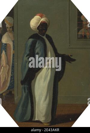 Francis Smith, actif 1763–1780, britannique, Kisler Aga, chef des eunuchs noirs et premier gardien du Serraglio, entre 1763 et 1779. Huile sur toile. Africain , banyan , noir , geste , harem , tête , intérieur , octogonal , portrait , peignoirs , tuiles , turban , fenêtre Banque D'Images