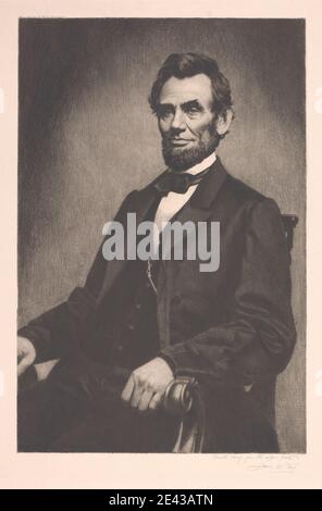 Imprimé par James S. King, 1852â€"1925, American, Abraham Lincoln, 1909. Gravure (quatrième épreuve) sur papier épais, légèrement texturé, crème de wove avec chine-collé crème. Noeud papillon , chaise , portrait , président , costume. Lincoln, Abraham (12 février 1809-15 avril 1865), seizième président des États-Unis Banque D'Images