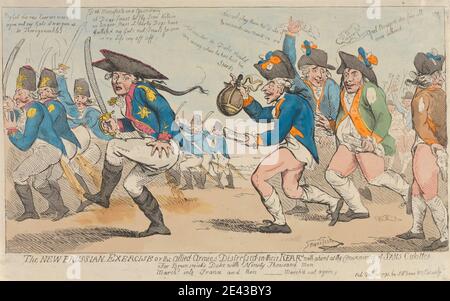 (?) Isaac Cruikshank, 1756â€"1810, Britannique, le nouvel exercice prussien, or - les armées alliées en détresse avec un hint à la convenance de sans Culottes, 1792. Gravure, couleur main. Banque D'Images