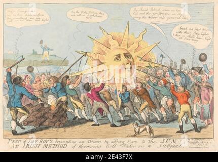 Isaac Cruikshank, 1756â€"1810, britannique, PEP de Day Boy's Reproviding a Union by Adding Fire to the Sun. / une méthode irlandaise de jeter de l'eau froide sur un sujet!, 1799. Gravure, couleur main. Banque D'Images