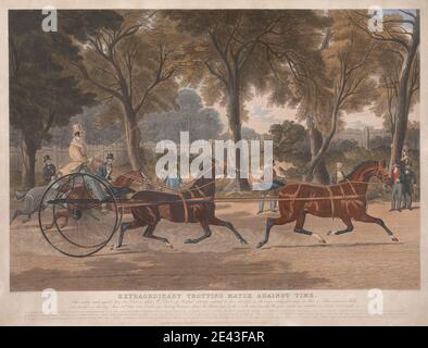 Charles Hunt, 1803-1877, British, Extraordinary Trotting Match Against Time, 1839. Bleu aquatint, couleur main. Banque D'Images